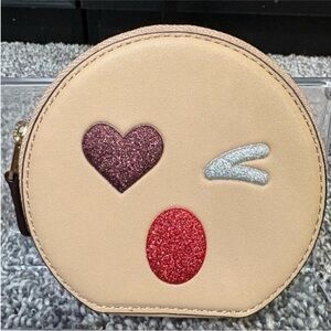 Coach glitter emoji coin purse NWOT tan leather
